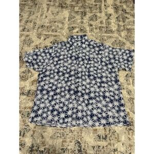 Peter Millar Mens XL Navy White Palm Print 100% Linen Short Sleeve Shirt Hawaii